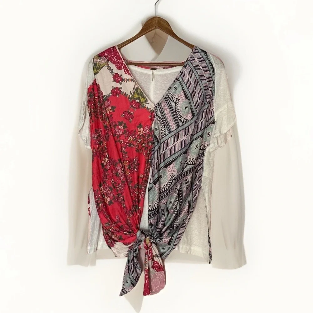 Free People Pick Your Scarf Maxi‎ Tee Womens Size S Linen Blend Top Boho